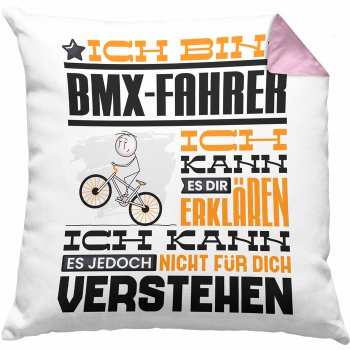 BMX-Fahrer Geschenk Kaffee-Kissen mit Füllung 40x40 Geschenkidee für BMX-Fahrer Ich Bin BMX-Fahrer Ich Kann Es Dir Erklären Jedoch Nicht Für Dich Verstehen Spruch Lustig (Grau) Rosa Trendation