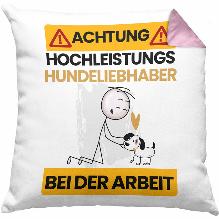 Hundeliebhaber Kissen mit Füllung 40x40 Geschenk Lustiger Spruch Geschenkidee für Hundeliebhaber Achtung Hochleistungs Hundeliebhaber Bei Der Arbeit (Grau) Rosa Trendation