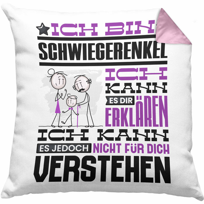 Schwiegerenkel Geschenk Kaffee-Kissen mit Füllung 40x40 Geschenkidee für Schwiegerenkel Ich Bin Schwiegerenkel Ich Kann Es Dir Erklären Jedoch Nicht Für Dich Verstehen Spruch Lustig (Grau) Rosa Trendation
