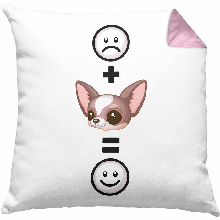 Chihuahua Kissen mit Füllung 40x40 Geschenk für Chihuahua Besitzer Lustige Geschenkidee :( + Chihuahua = :) (Grau) Rosa Trendation