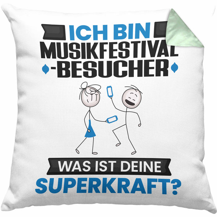 Musikfestival-Besucher Kissen mit Füllung 40x40 Geschenk für Musikfestival-Besucher Geburtstag Lustiger Spruch Was Ist Deine Superkraft (Grau) Grün Trendation