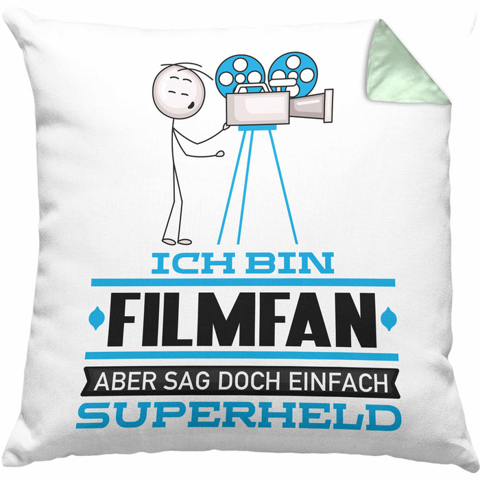 Filmfan Geschenk Kissen mit Füllung 40x40 Ich Bin Filmfan Aber Sag Doch Einfach Superheld Lustige Geschenkdiee für Filmfan (Grau) Grün Trendation