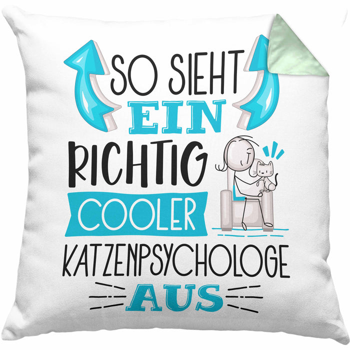 Katzenpsychologe Kissen mit Füllung 40x40 So Sieht Ein Richtig Cooler Katzenpsychologe Aus Geschenk Lustiger Spruch Geschenkidee (Grau) Grün Trendation