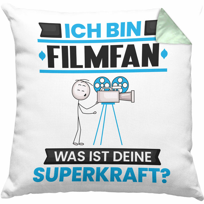 Filmfan Kissen mit Füllung 40x40 Geschenk für Filmfan Geburtstag Lustiger Spruch Was Ist Deine Superkraft (Grau) Grün Trendation