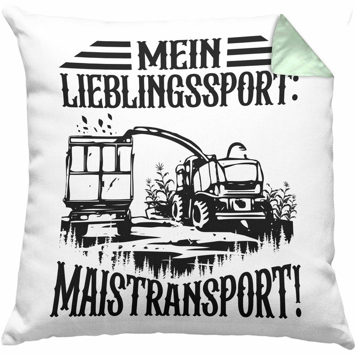 Lieblingssport Maistransport Kissen mit Füllung 40x40 Geschenk Landwirt Bauer Geschenkidee Landwirtschaft Häferl (Grau) Grün Trendation