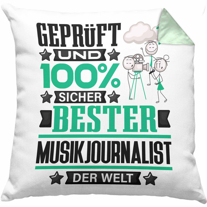 Musikjournalist Geschenk Lustiger Spruch für Musikjournalist Geschenkidee Bester Musikjournalist Der WeltKissen mit Füllung 40x40 (Grau) Grün Trendation
