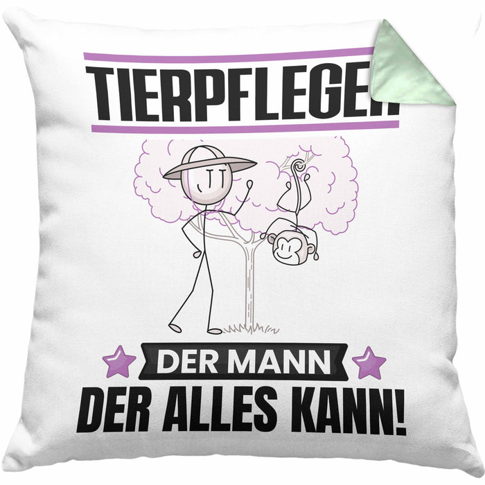 Tierpfleger Kissen mit Füllung 40x40 Geschenk für Tierpfleger Der Mann Der Alles Kann Geschenkidee zum Geburtstag (Grau) Grün Trendation