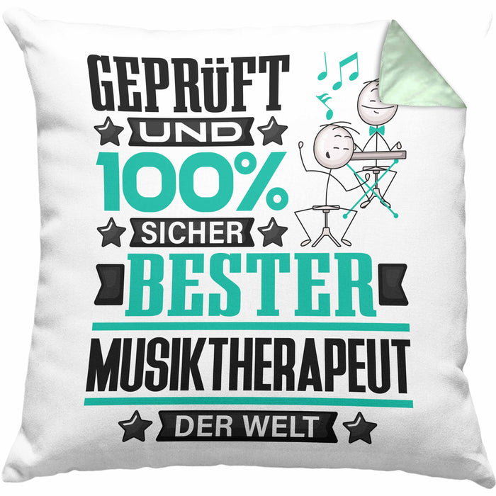 Musiktherapeut Geschenk Lustiger Spruch für Musiktherapeut Geschenkidee Bester Musiktherapeut Der WeltKissen mit Füllung 40x40 (Grau) Grün Trendation