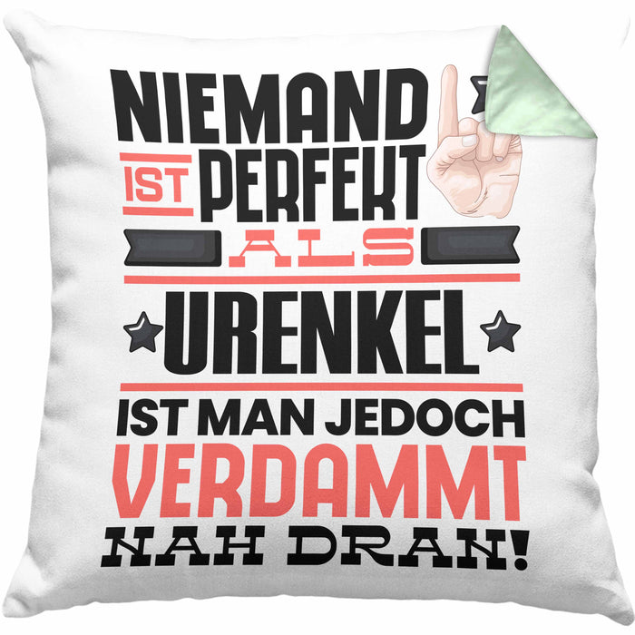 Urenkel Geschenk Kissen mit Füllung 40x40 Lustige Geschenkidee für Urenkel Geburtstag Niemand Ist Perfekt Aber Als Urenkel Ist Man Nah Dran (Grau) Grün Trendation