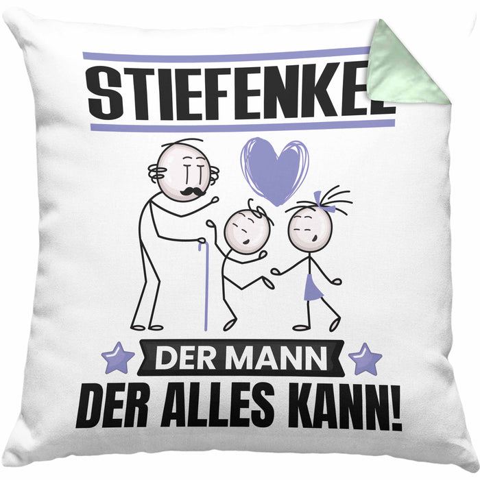 Stiefenkel Kissen mit Füllung 40x40 Geschenk für Stiefenkel Der Mann Der Alles Kann Geschenkidee zum Geburtstag (Grau) Grün Trendation