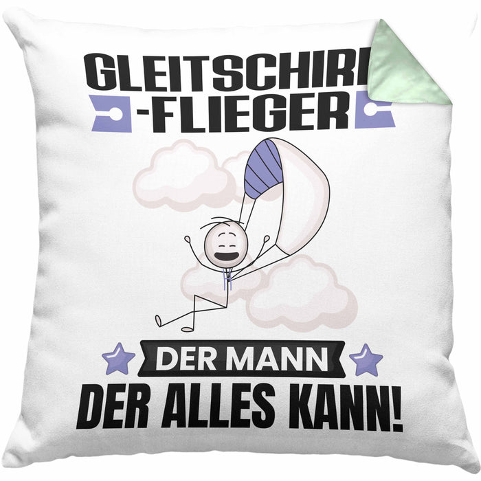 Gleitschirmflieger Kissen mit Füllung 40x40 Geschenk für Gleitschirmflieger Der Mann Der Alles Kann Geschenkidee zum Geburtstag (Grau) Grün Trendation