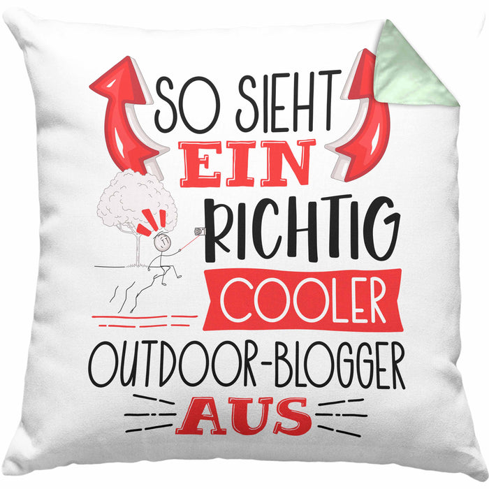 So Sieht Ein Richtig Cooler Outdoor-Blogger Aus Kissen mit Füllung 40x40 Geschenk für Outdoor-Blogger Geburtstag Geschenkdiee (Grau) Grün Trendation