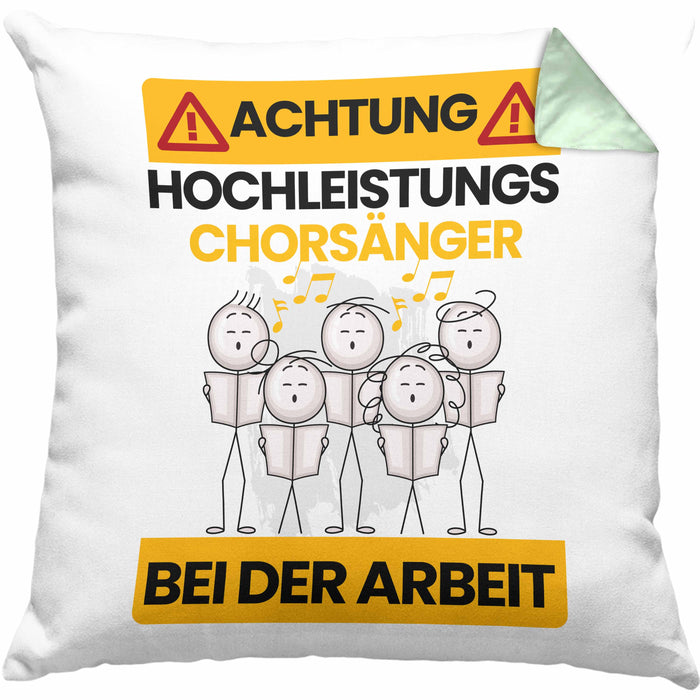 Chorsänger Kissen mit Füllung 40x40 Geschenk Lustiger Spruch Geschenkidee für Chorsänger Achtung Hochleistungs Chorsänger Bei Der Arbeit (Grau) Grün Trendation