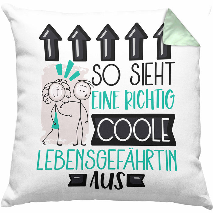 Lebensgefährtin Geschenk Kissen mit Füllung 40x40 Lustig Geschenkidee für Lebensgefährtin Geburtstag So Sieht Eine Richtig Coole Lebensgefährtin Aus Frauen Spruch (Grau) Grün Trendation