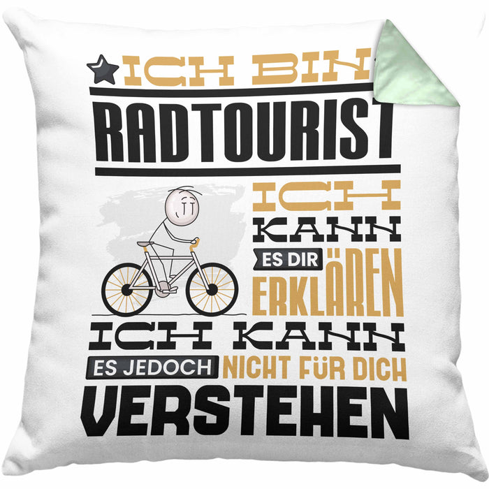 Radtourist Geschenk Kaffee-Kissen mit Füllung 40x40 Geschenkidee für Radtourist Ich Bin Radtourist Ich Kann Es Dir Erklären Jedoch Nicht Für Dich Verstehen Spruch Lustig (Grau) Grün Trendation