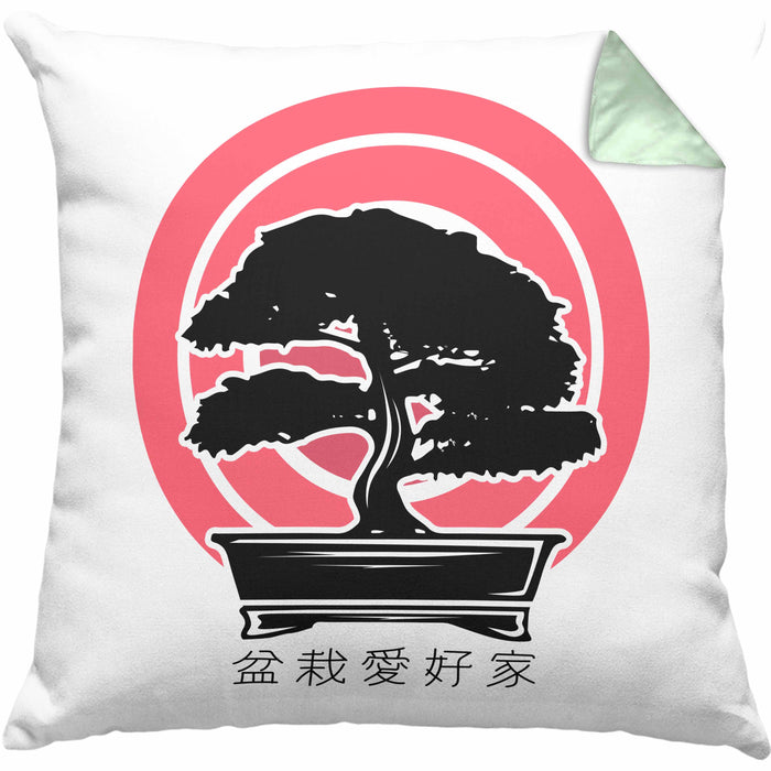 Lustige Bonsai Kissen mit Füllung 40x40 Geschenk für Bonsai-Liebhaber Grafik (Grau) Grün Trendation