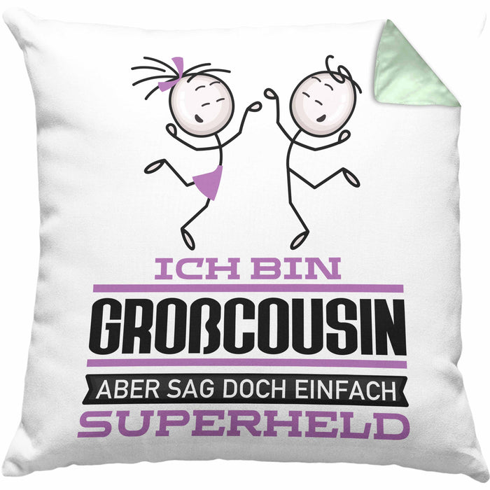 Großcousin Geschenk Kissen mit Füllung 40x40 Ich Bin Großcousin Aber Sag Doch Einfach Superheld Lustige Geschenkdiee für Großcousin (Grau) Grün Trendation