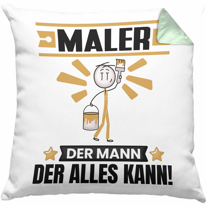 Maler Kissen mit Füllung 40x40 Geschenk für Maler Der Mann Der Alles Kann Geschenkidee zum Geburtstag (Grau) Grün Trendation