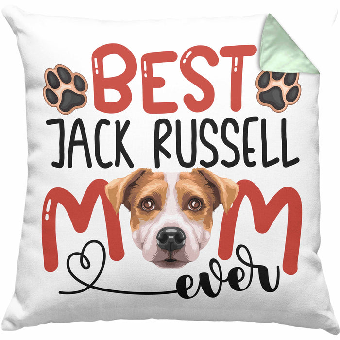 Jack Russell Mom Besitzerin Kissen mit Füllung 40x40 Geschenk Lustiger Spruch Geschenkidee Besitzerin Jack Russell Mama (Grau) Grün Trendation