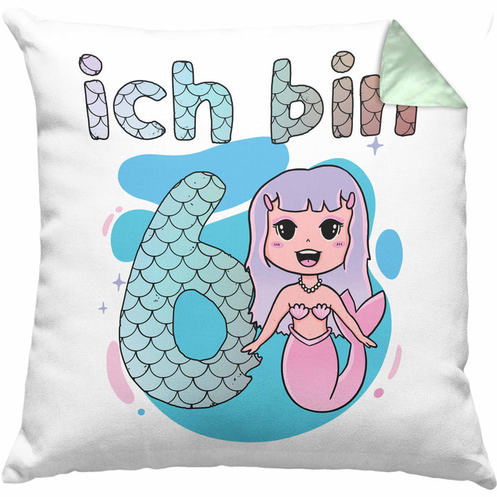 6. Geburtstag Mädchen Geschenk Meerjungfrau Geschenk Kissen mit Füllung 40x40 für Mädchen Nymphe Nixe Grafik (Grau) Grün Trendation