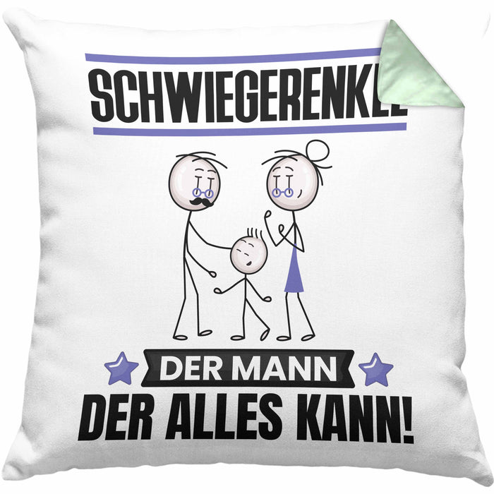 Schwiegerenkel Kissen mit Füllung 40x40 Geschenk für Schwiegerenkel Der Mann Der Alles Kann Geschenkidee zum Geburtstag (Grau) Grün Trendation