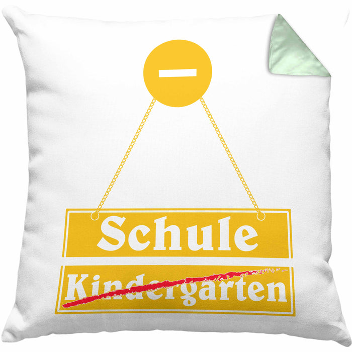 Einschulung Kissen mit Füllung 40x40 Geschenk für Jungs Jungen 1. Schultag Grundschule (Grau) Grün Trendation