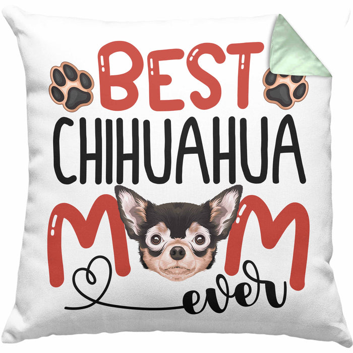 Chihuahua Mom Besitzerin Kissen mit Füllung 40x40 Geschenk Lustiger Spruch Geschenkidee Besitzerin Chihuahua Mama (Grau) Grün Trendation