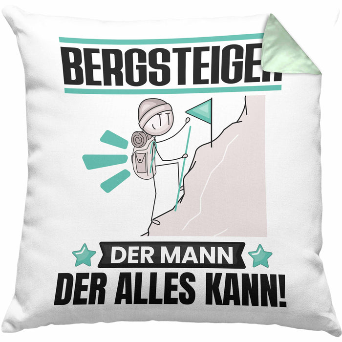 Bergsteiger Kissen mit Füllung 40x40 Geschenk für Bergsteiger Der Mann Der Alles Kann Geschenkidee zum Geburtstag (Grau) Grün Trendation