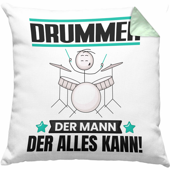 Drummer Kissen mit Füllung 40x40 Geschenk für Drummer Der Mann Der Alles Kann Geschenkidee zum Geburtstag (Grau) Grün Trendation