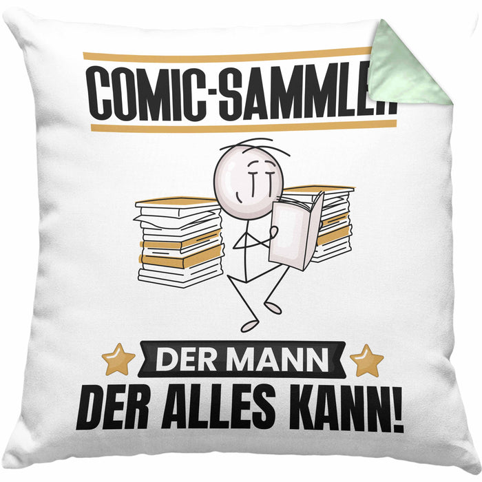Comic-Sammler Kissen mit Füllung 40x40 Geschenk für Comic-Sammler Der Mann Der Alles Kann Geschenkidee zum Geburtstag (Grau) Grün Trendation