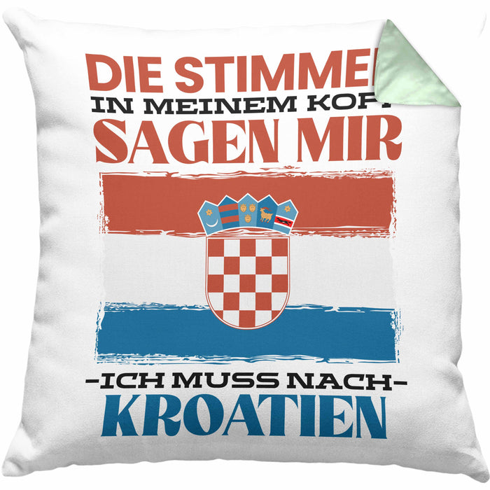 Kroatien Kissen mit Füllung 40x40 Urlaub Heimat Geschenk Spruch Kroatie Geschenkidee (Grau) Grün Trendation