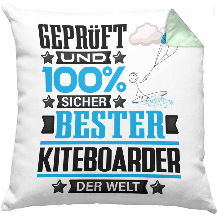 Kiteboarder Geschenk Lustiger Spruch für Kiteboarder Geschenkidee Bester Kiteboarder Der WeltKissen mit Füllung 40x40 (Grau) Grün Trendation
