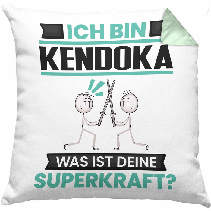 Kendoka Kissen mit Füllung 40x40 Geschenk für Kendoka Geburtstag Lustiger Spruch Was Ist Deine Superkraft (Grau) Grün Trendation