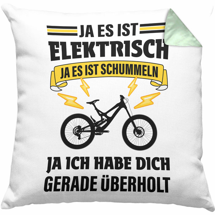 Elektrofahrrad E-Bike Kissen mit Füllung 40x40 mit Spruch Geschenk Ebike Lustige Geschenke (Grau) Grün Trendation