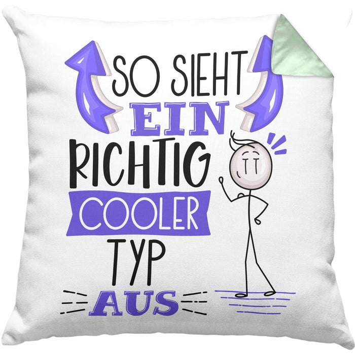 Typ Kissen mit Füllung 40x40 Geschenk So Sieht Ein RIchtig Cooler Typ Aus Geschenkidee Lustiger Spruch Geburtstag (Grau) Grün Trendation