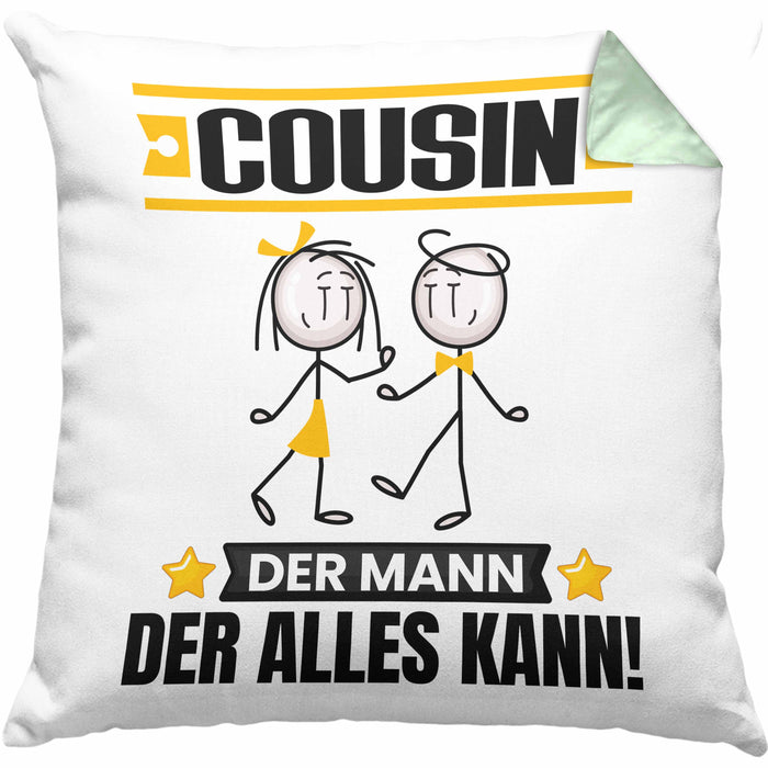 Cousin Kissen mit Füllung 40x40 Geschenk für Cousin Der Mann Der Alles Kann Geschenkidee zum Geburtstag (Grau) Grün Trendation
