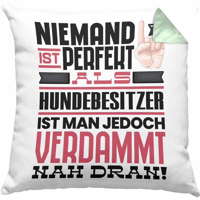 Hundebesitzer Geschenk Kissen mit Füllung 40x40 Lustige Geschenkidee für Hundebesitzer Geburtstag Niemand Ist Perfekt Aber Als Hundebesitzer Ist Man Nah Dran (Grau) Grün Trendation