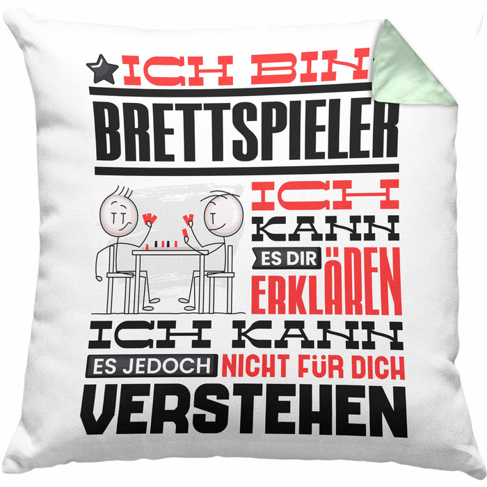 Brettspieler Geschenk Kaffee-Kissen mit Füllung 40x40 Geschenkidee für Brettspieler Ich Bin Brettspieler Ich Kann Es Dir Erklären Jedoch Nicht Für Dich Verstehen Spruch Lustig (Grau) Grün Trendation