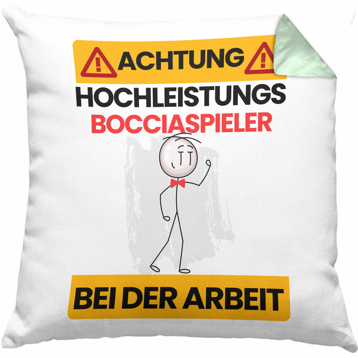 Bocciapieler Kissen mit Füllung 40x40 Geschenk Lustiger Spruch Geschenkidee für Bocciapieler Achtung Hochleistungs Bocciapieler Bei Der Arbeit (Grau) Grün Trendation