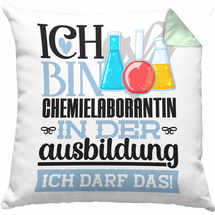 Chemielaborantin Ausbildung Start Geschenk Kissen mit Füllung 40x40 Ich Bin Chemielaborantin In Der Ausbildung Ich Darf Das Geschenkidee (Grau) Grün Trendation