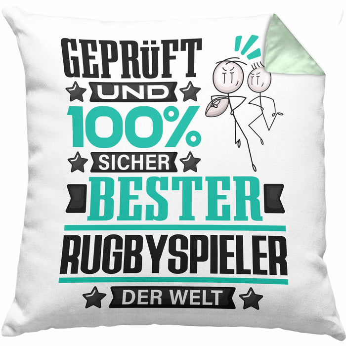 Rugbyspieler Geschenk Lustiger Spruch für Rugbyspieler Geschenkidee Bester Rugbyspieler Der WeltKissen mit Füllung 40x40 (Grau) Grün Trendation