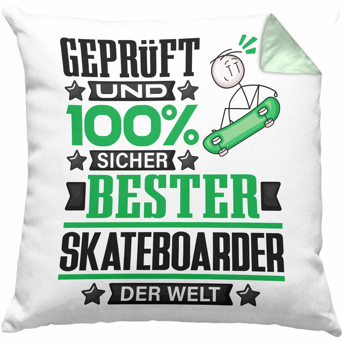 Skateboarder Geschenk Lustiger Spruch für Skateboarder Geschenkidee Bester Skateboarder Der WeltKissen mit Füllung 40x40 (Grau) Grün Trendation