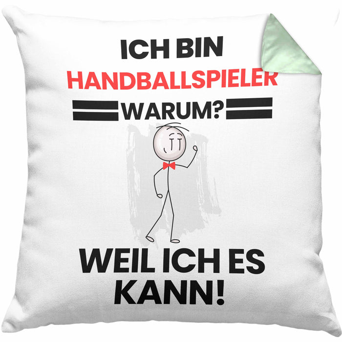 Handballspieler Geschenk Kissen mit Füllung 40x40 Lustiger Spruch Ich Bin Handballspieler Warum Weil Ich Es Kann Geschenkidee Bester Handballspieler Geburtstag (Grau) Grün Trendation