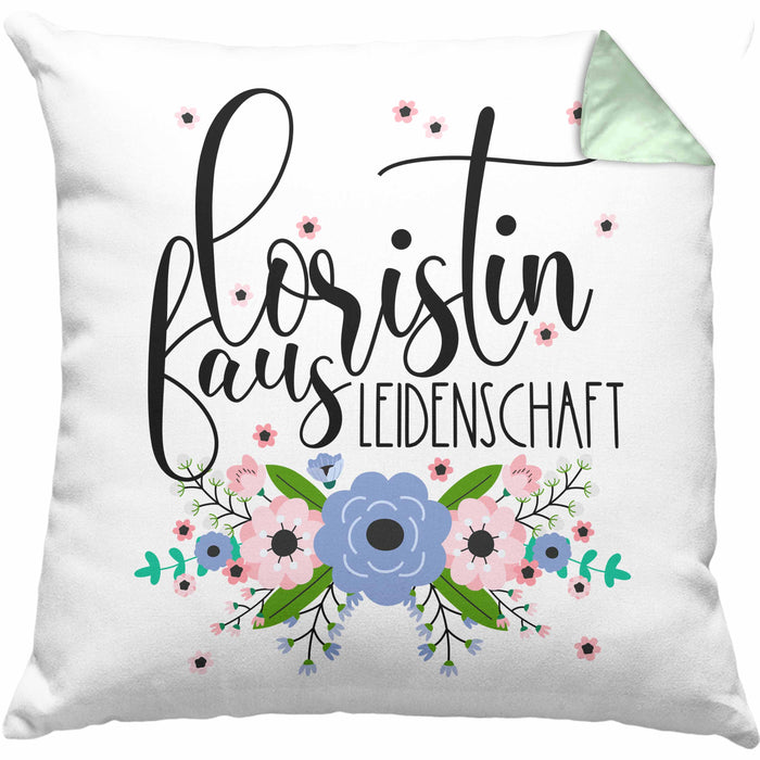 Floristin Aus Leidenschaft Kissen mit Füllung 40x40 Geschenk Blumen Floristin Geschenkidee (Grau) Grün Trendation