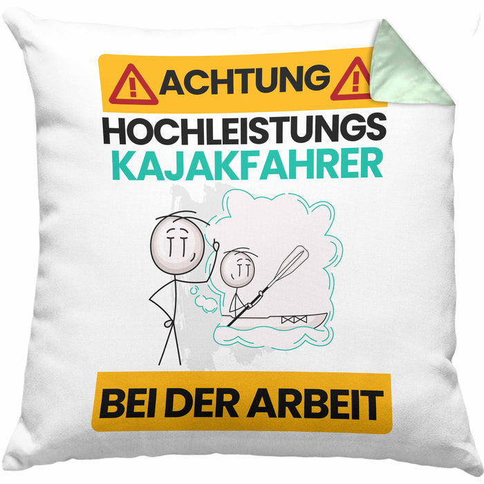 Kajakfahrer Kissen mit Füllung 40x40 Geschenk Lustiger Spruch Geschenkidee für Kajakfahrer Achtung Hochleistungs Kajakfahrer Bei Der Arbeit (Grau) Grün Trendation