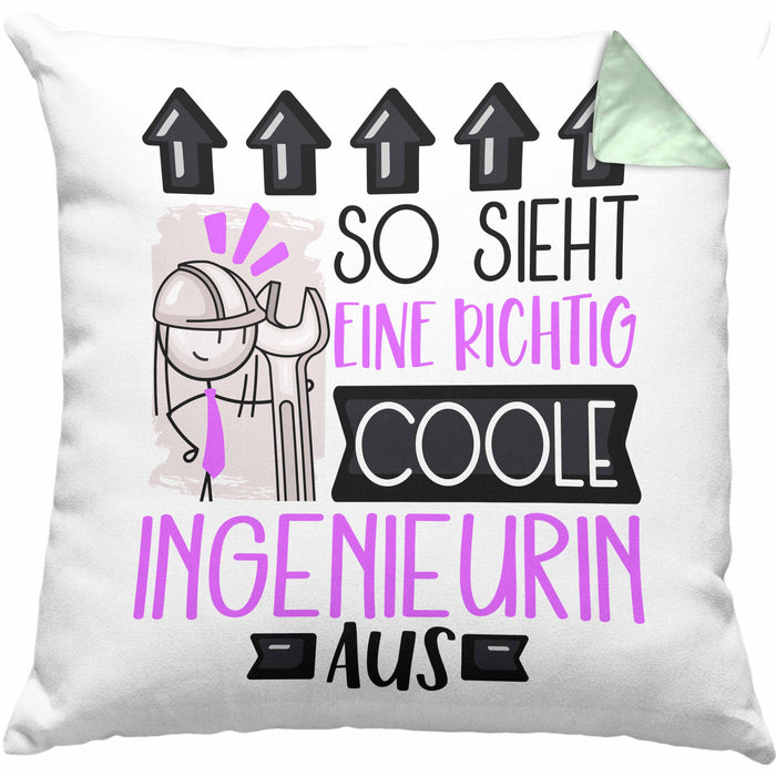 Ingenieurin Geschenk Kissen mit Füllung 40x40 Lustig Geschenkidee für Ingenieurin Geburtstag So Sieht Eine Richtig Coole Ingenieurin Aus Frauen Spruch (Grau) Grün Trendation