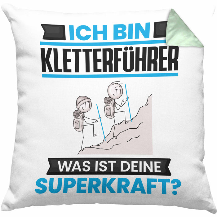 Kletterführer Kissen mit Füllung 40x40 Geschenk für Kletterführer Geburtstag Lustiger Spruch Was Ist Deine Superkraft (Grau) Grün Trendation