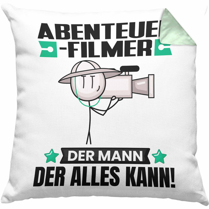 Abenteuerfilmer Kissen mit Füllung 40x40 Geschenk für Abenteuerfilmer Der Mann Der Alles Kann Geschenkidee zum Geburtstag (Grau) Grün Trendation