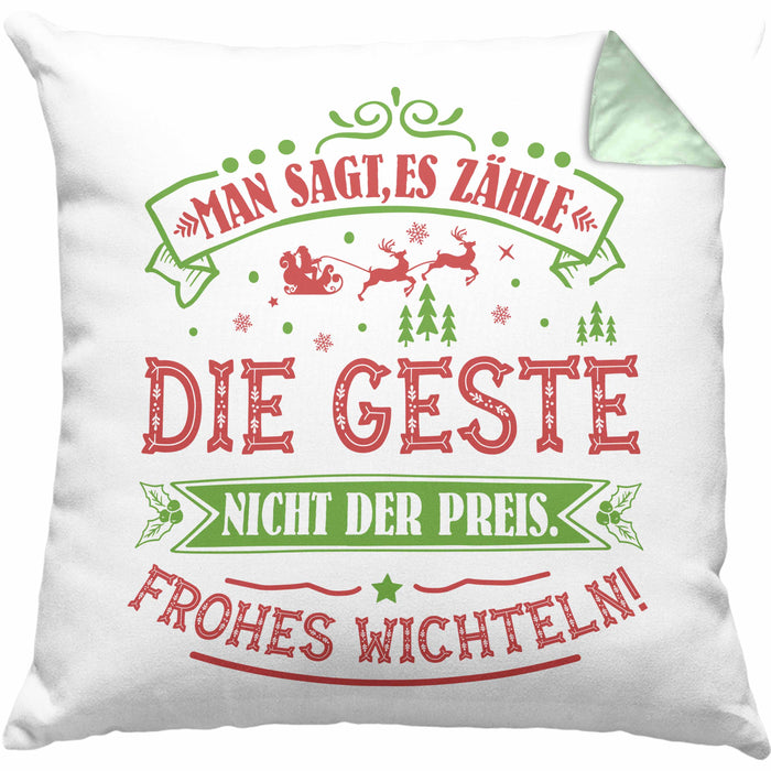 Wichtelgeschenk für 20 Euro Kissen mit Füllung 40x40 Wichteln für Frauen Kollegen Wichtel-Kissen mit Füllung 40x40 Man Sagt Es Zähle Die Geste Schrottwichteln (Grau) Grün Trendation