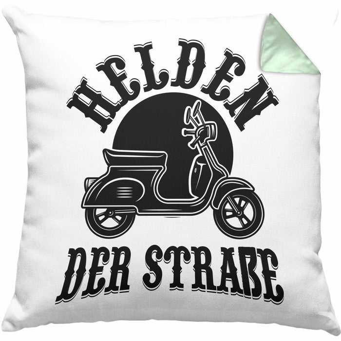 Mofa Geschenk Kissen mit Füllung 40x40 Helden Der Strasse Mofa Mofa Führerschein (Grau) Grün Trendation